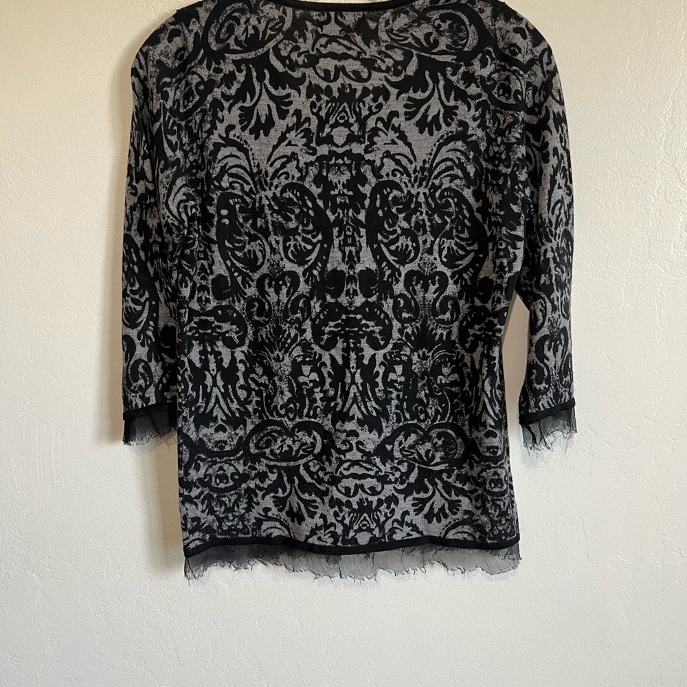 Votre Nom 100% merino wool black and grey 3/4 sleeve cardigan sz M - Picture 7 of 10